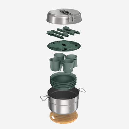 Quechua 500 Stainless Steel Nonstick Camping Cookset – 25-Piece for 4 People