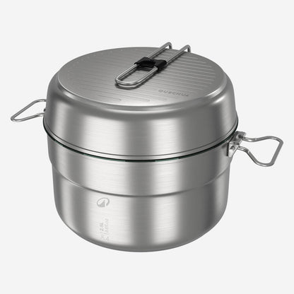 Quechua 500 Stainless Steel Nonstick Camping Cookset – 25-Piece for 4 People
