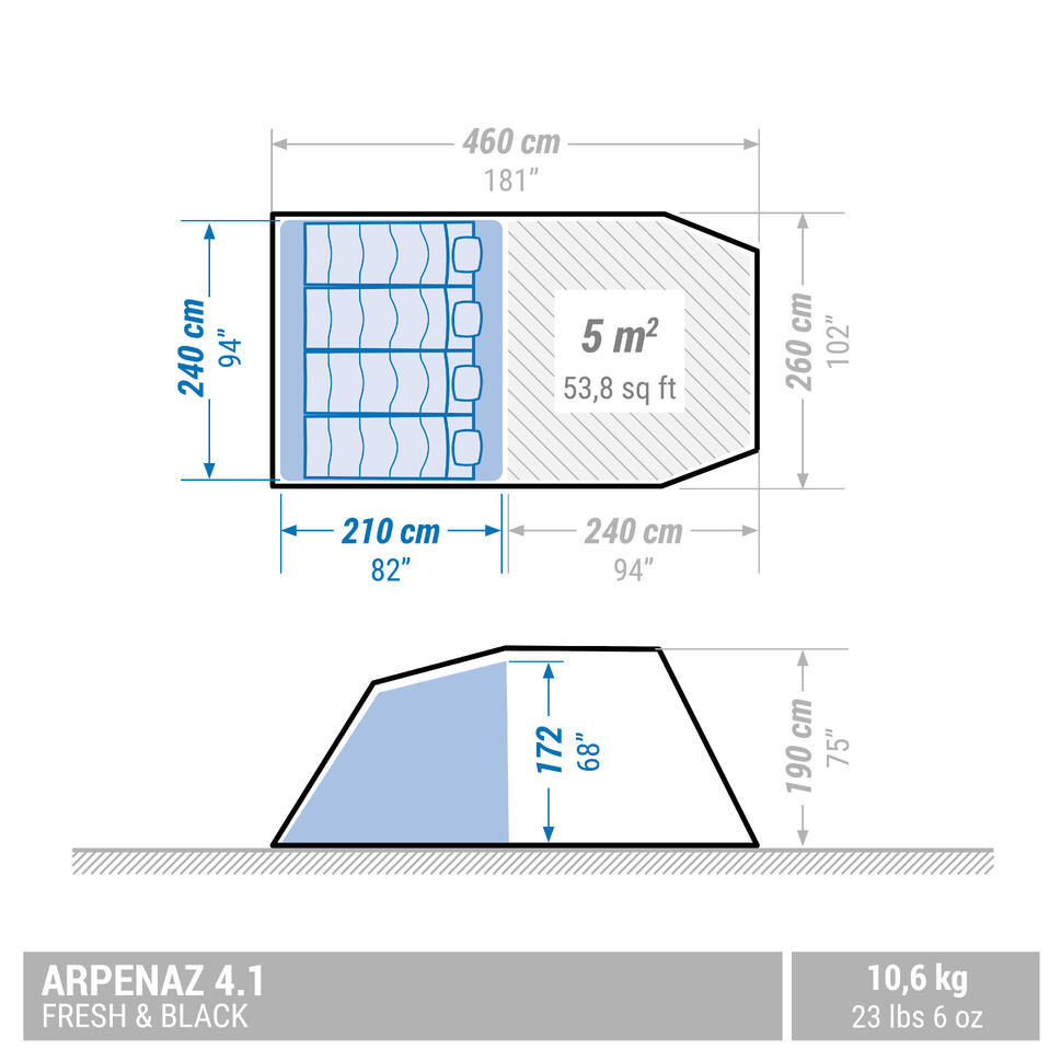 Arpenaz 4.1 Fresh & Black Camping Tent - 4-person
